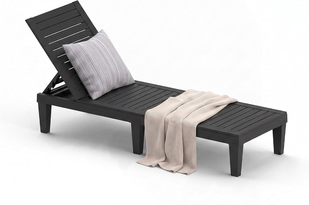 Outdoor Chaise Lounge Chair 5-Position Adjustable Backrest, Black
