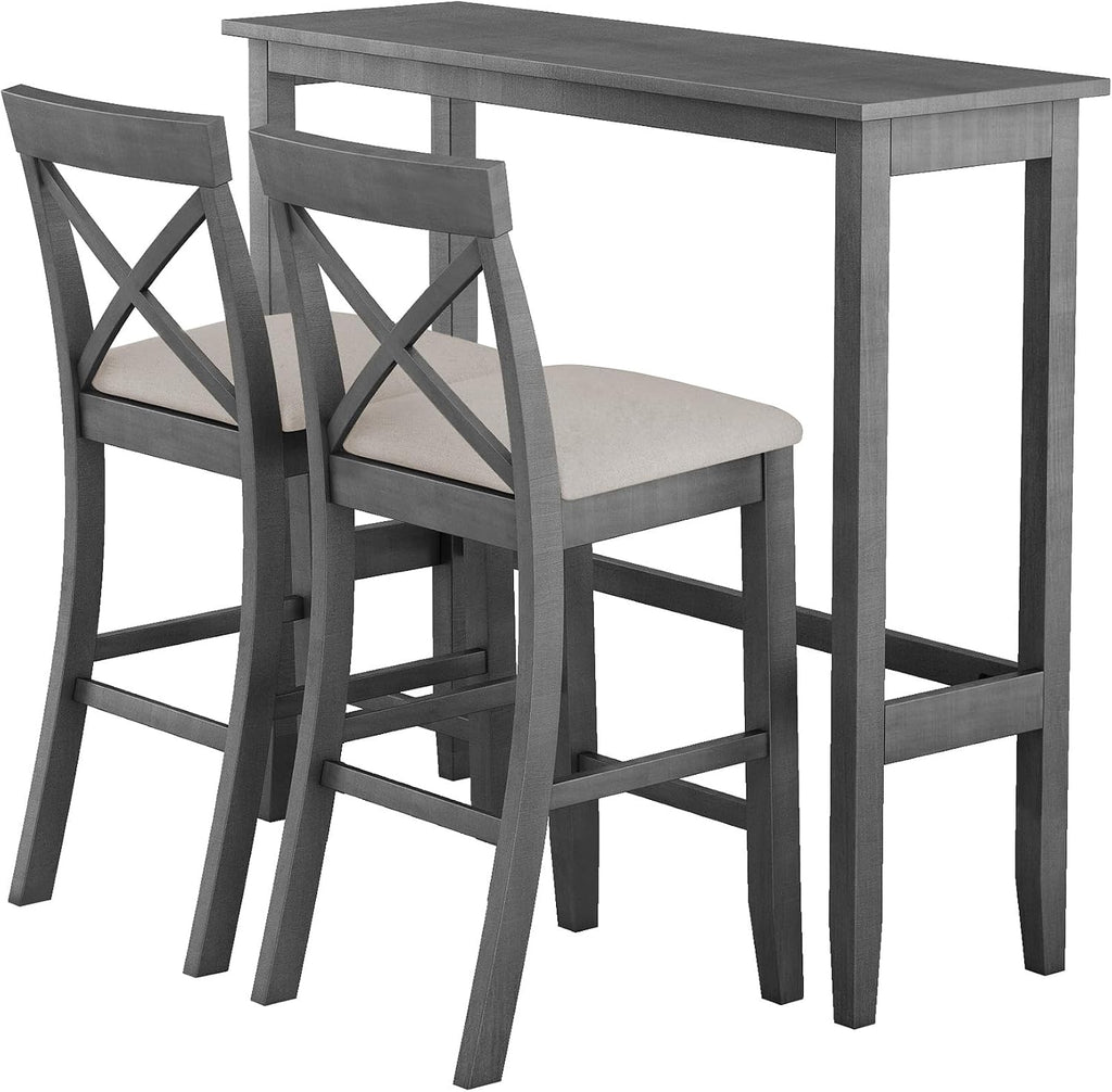 LUMISOL 3 Piece Pub Table and Chair Set, Small Bar Height Kitchen Table and Chairs, Breakfast Nook Table Set, 3 Piece High Top Dining Table for 2, Gray