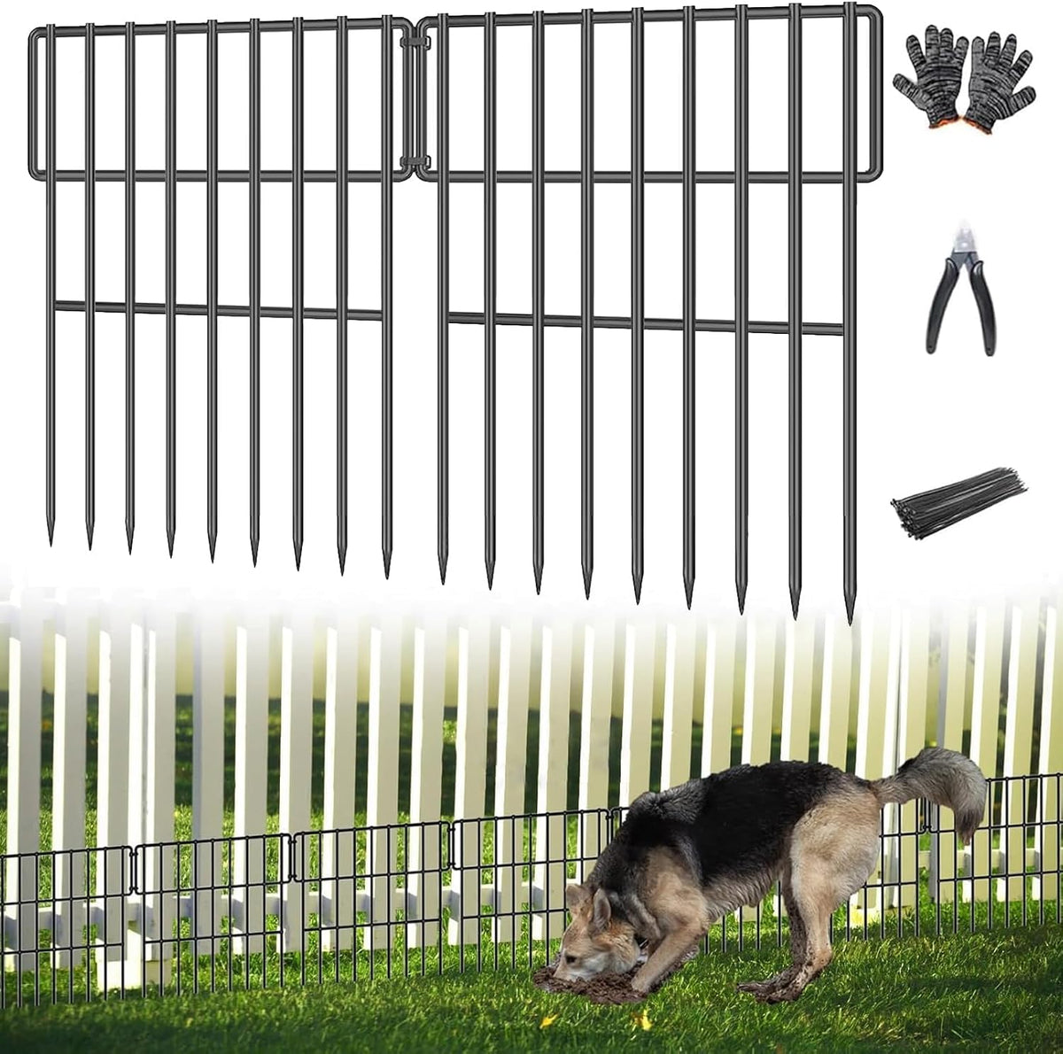 10 Panels Garden Fencing Animal Barrier, 17in (H) X 10.8ft (L) No Dig Dog Fence, 1.25 in Gap Fence Border for Dogs Rabbits, Rustproof Metal Decorative Fences Blocker for Outdoor, Yard, Patio