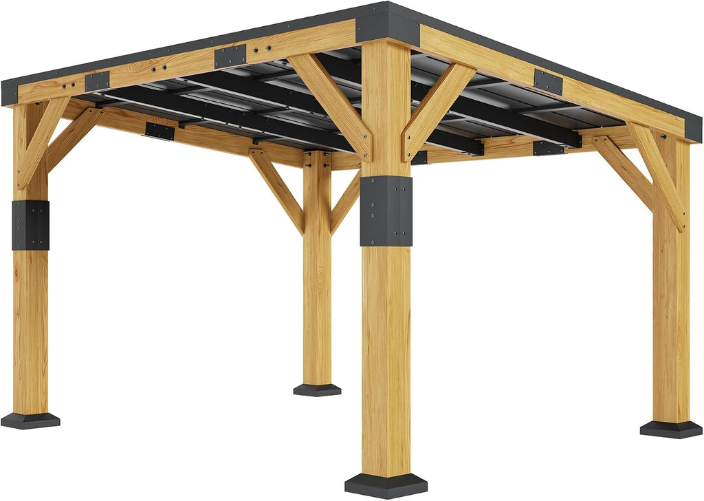 Jocisland 10' x 12' Cedar Wood Gazebo with Sloped Galvanized Steel Roof