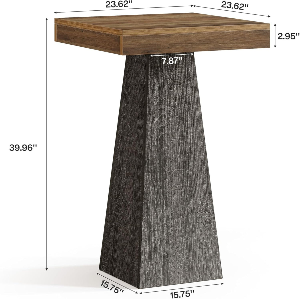 Tribesigns Bar Table, 39.96" High Pub Table for Small Space, Home Bar Small Square High Top Unit for Dining, Coffee, Cocktail, Living Room, Kitchen, Vintage Brown & Gray (Only Table)