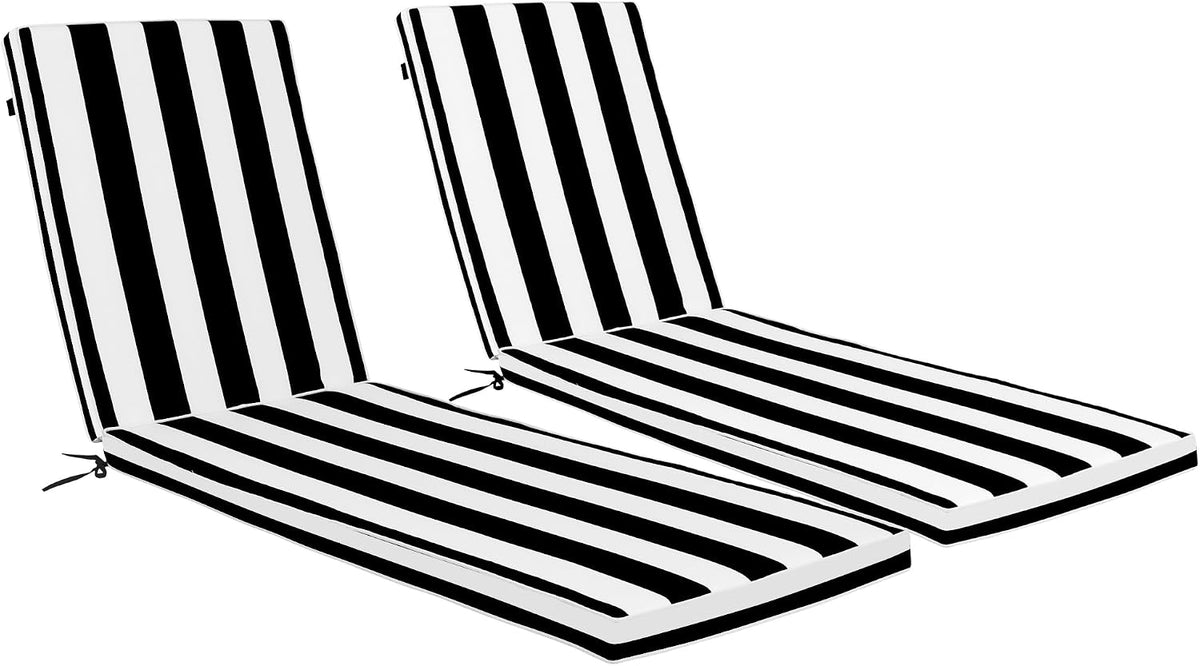 Outdoor Chaise Lounge Cushions 2 Pack, Weather-Resistant Patio Pool Lounge Cushions, (Black & White)