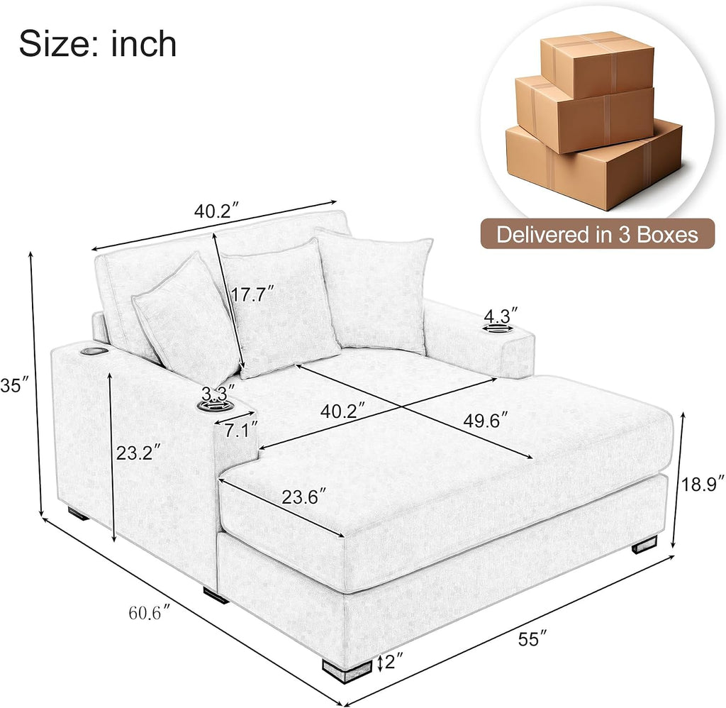 Modern 55" Indoor Oversized Chaise Lounger Cream/55
