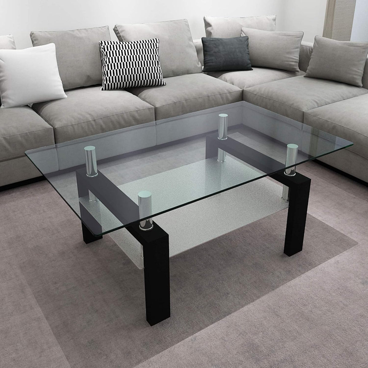 IANIYA Glass Coffee Table Metal Tube Glass Coffee Table, Livingroom Table (Clear)