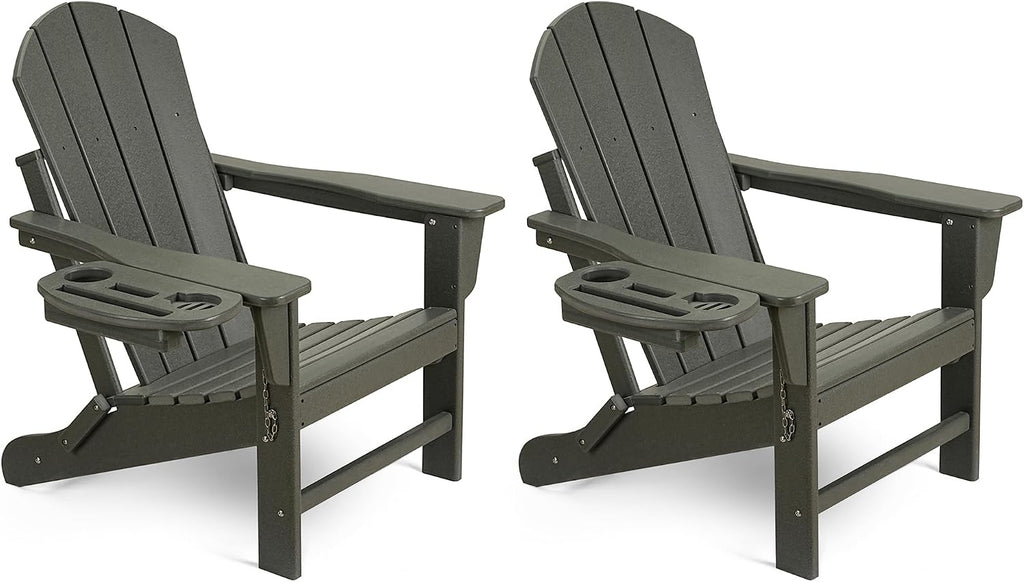 NAVINE Folding Adirondack Chairs Set of 2 with 4-in-1 Cup Holder, Grey