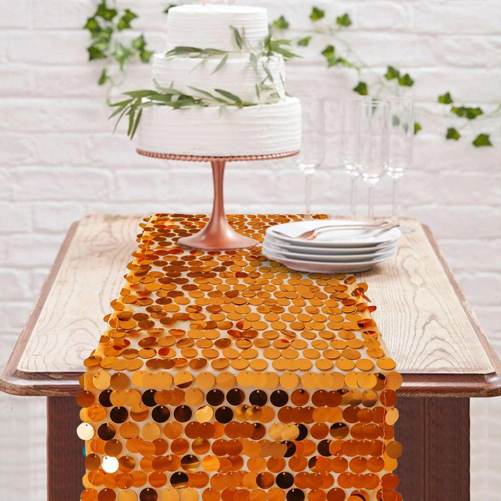 3 Packs Orange Sequin Table Runner 12 x 108 Inch Glitter Rectangle Big Sequin...