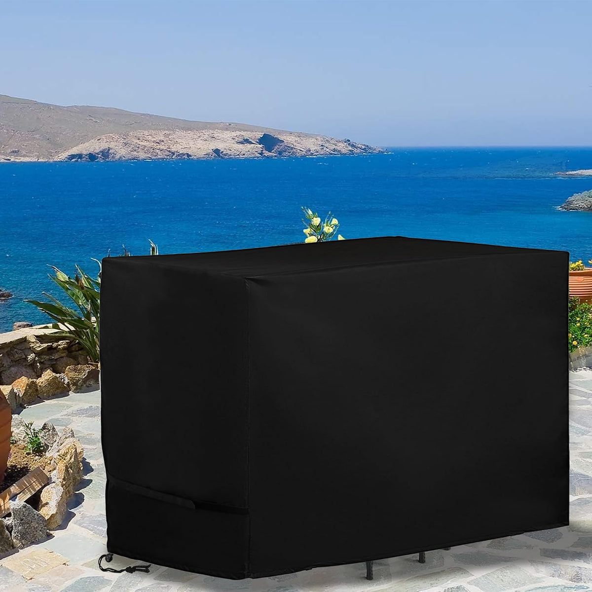 bar height patio set cover, bistro set cover, front angle view