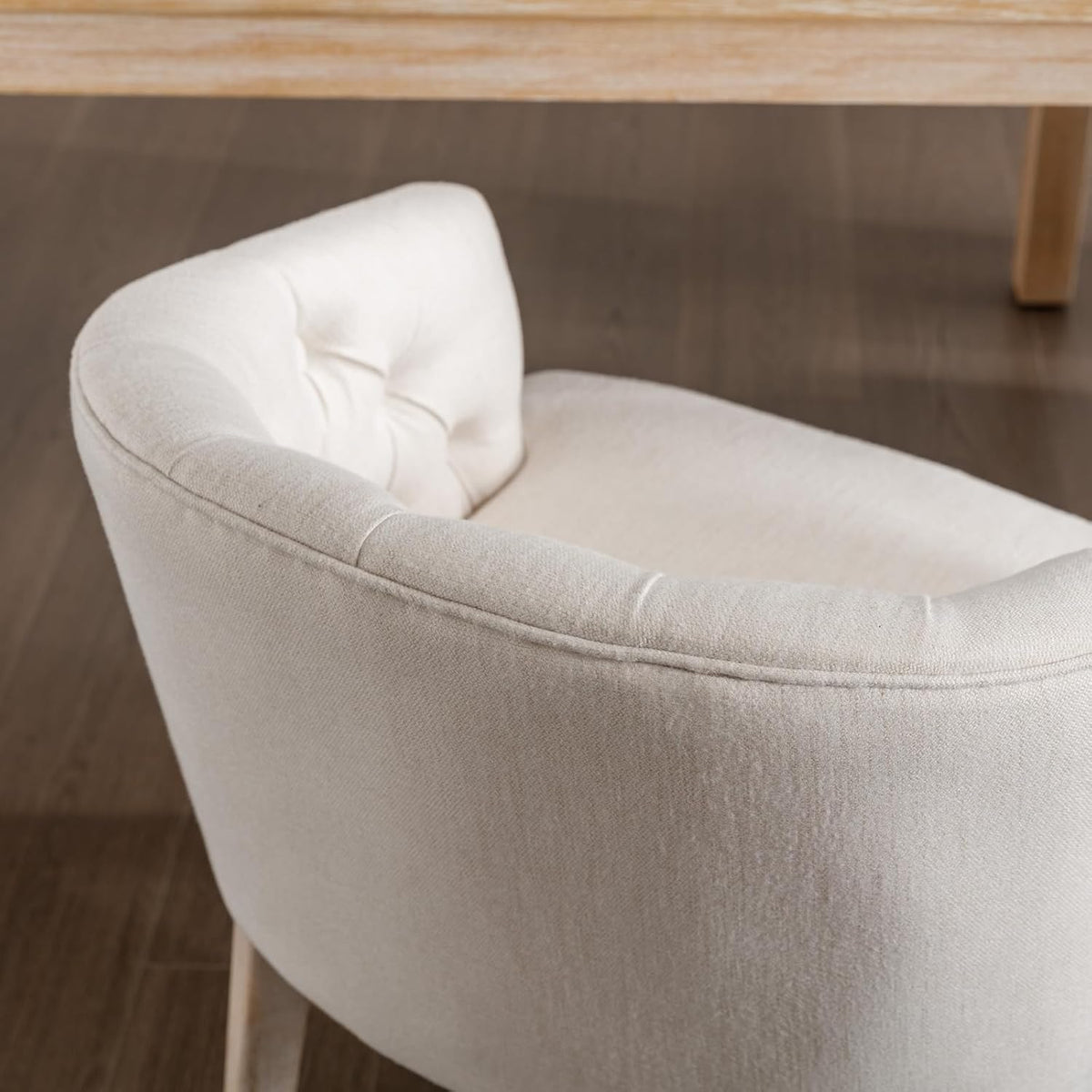 LukeAlon Tufted Arm Linen Dining Chairs Set of 4, Beige