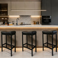 Bar Stools Set of 2, 30 Inch Backless Counter Height Bar Stools with Soft Faux Leather Seat, 300 LB Heavy Duty Padded Saddle Barstool Chair for Modern Kitchen Island Counter (Black)