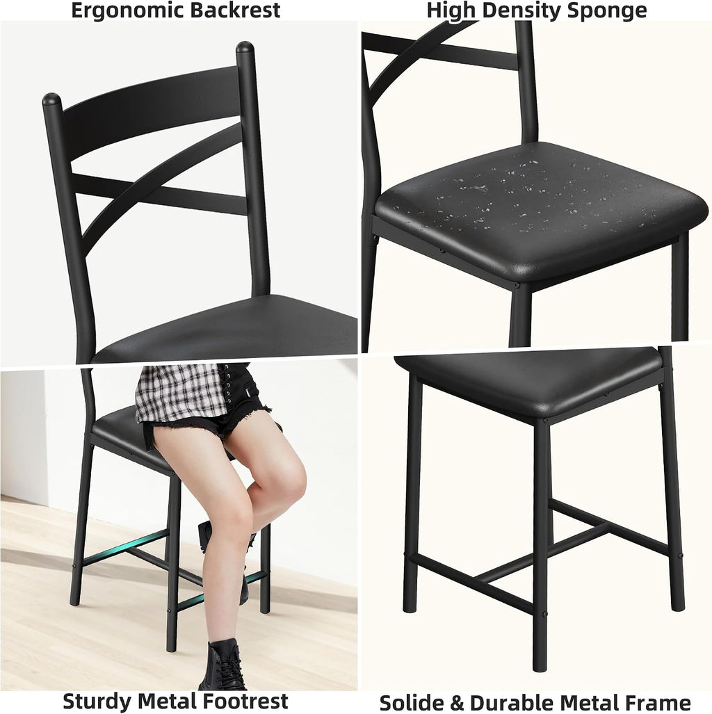 IDEALHOUSE 26" Bar Stools Set of 2, Counter Height Barstools with Back,Black