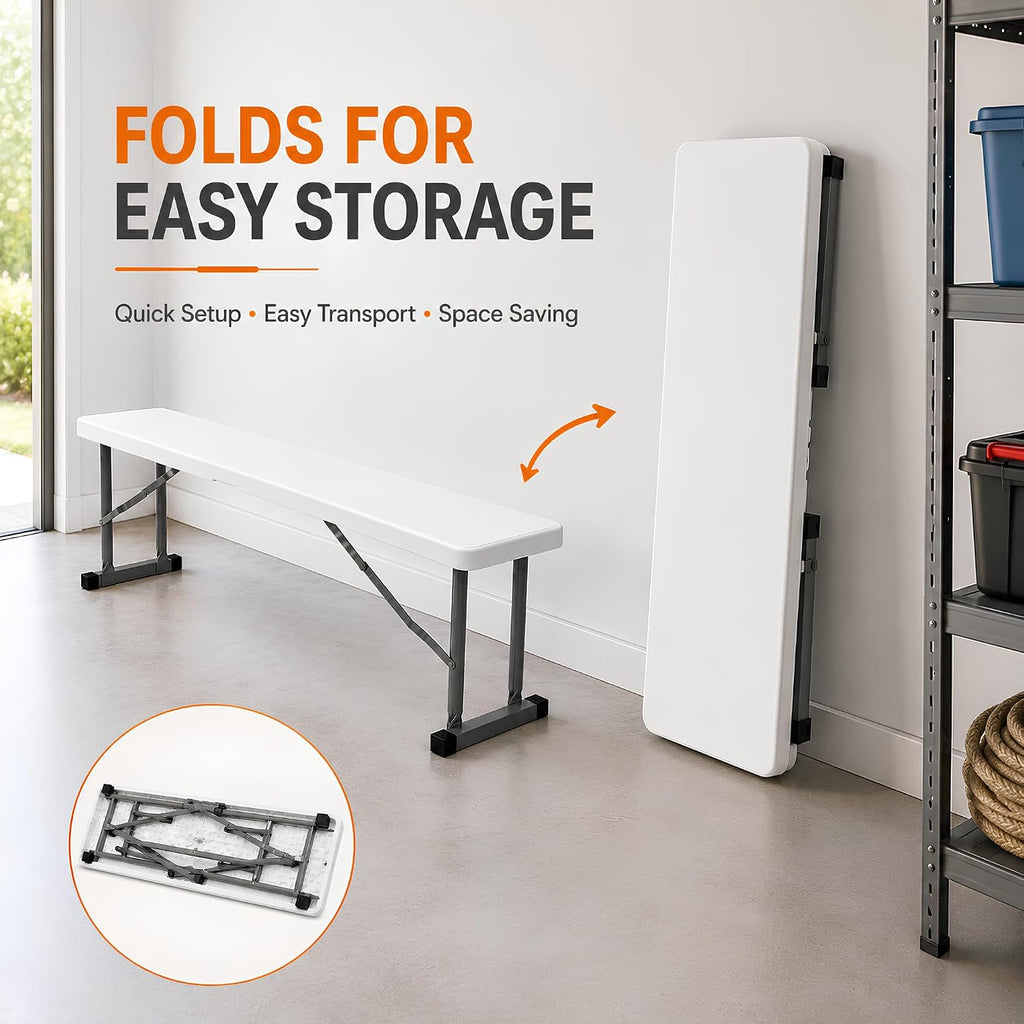 2.75ft plastic folding bench – lightweight and portable showing dimensions
