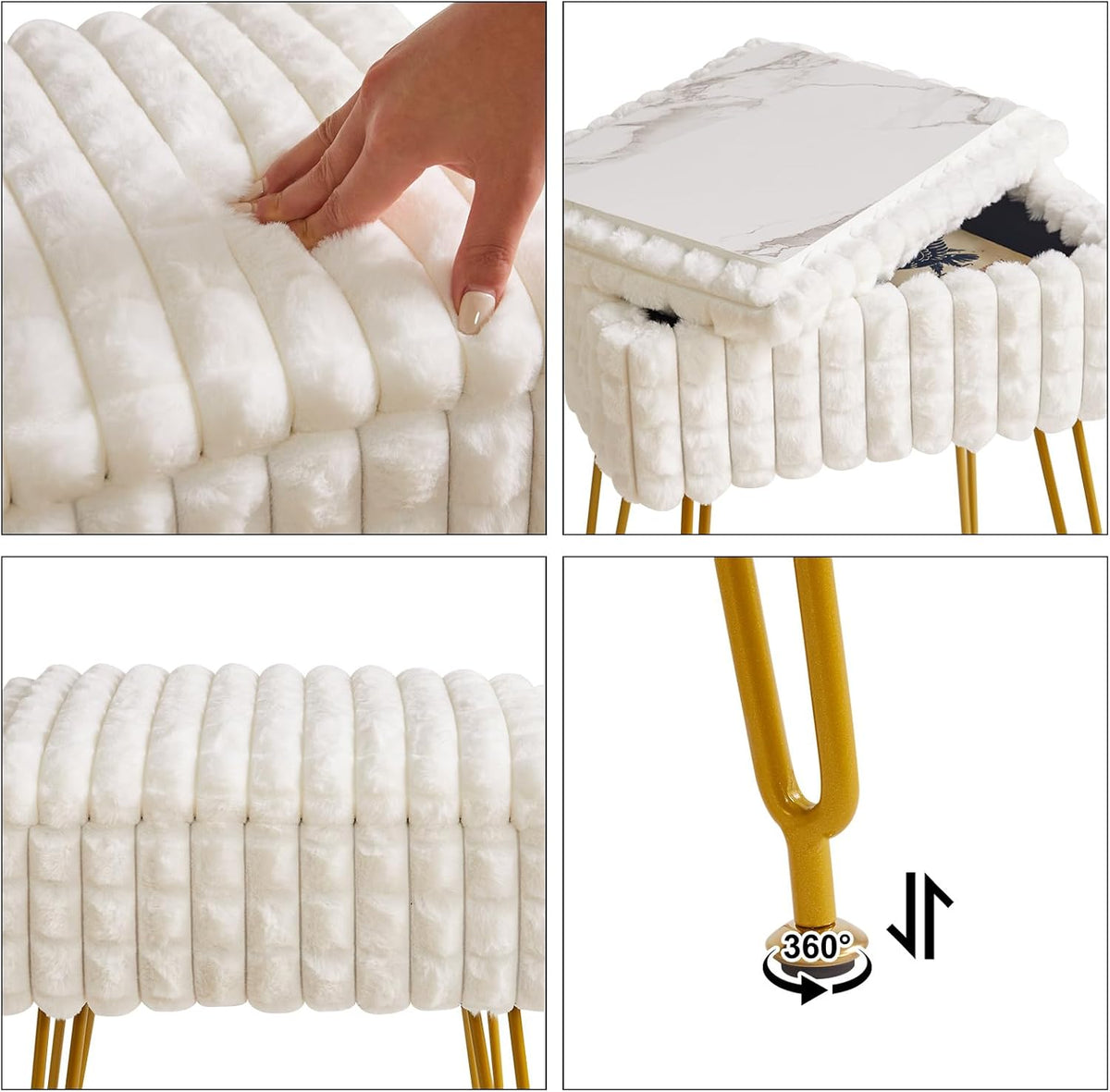 IBUYKE Rectangle Vanity Chair Ottoman, Footrest Stool, White WBD004W