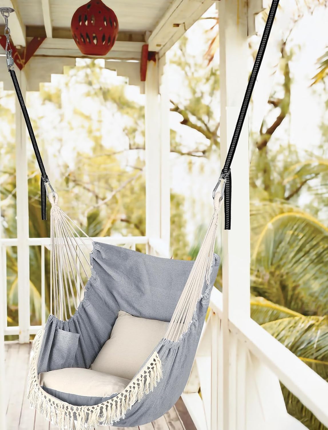 chihee hammock chair with strong webbing straps hooks shown in use