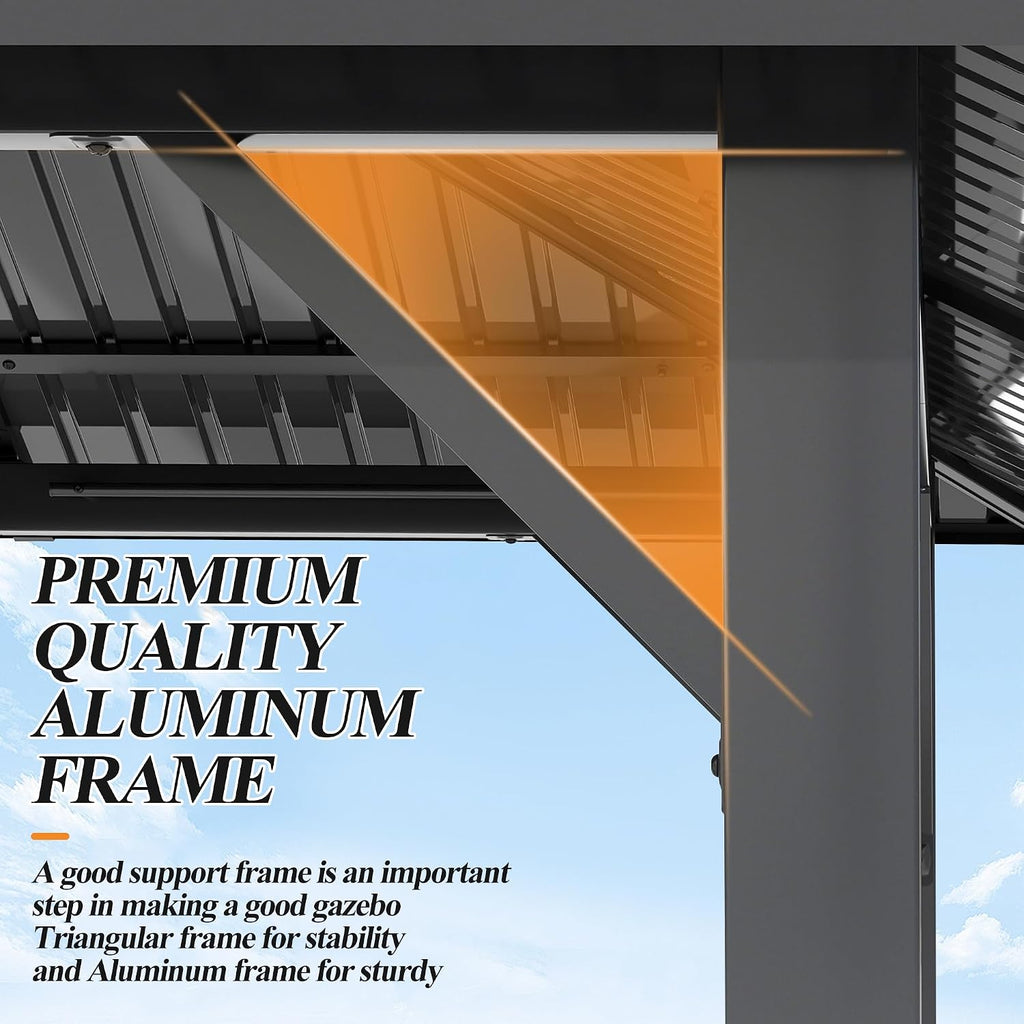 GARTOO 8x8FT Outdoor Hardtop Gazebo with Double Roof