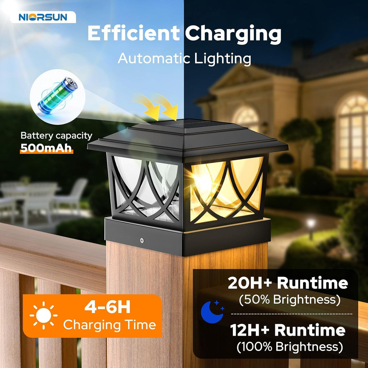 NIORSUN 4x4 Post Solar Lights, 3 Color Temps & 2 Brightnesses, 8 Pack Black