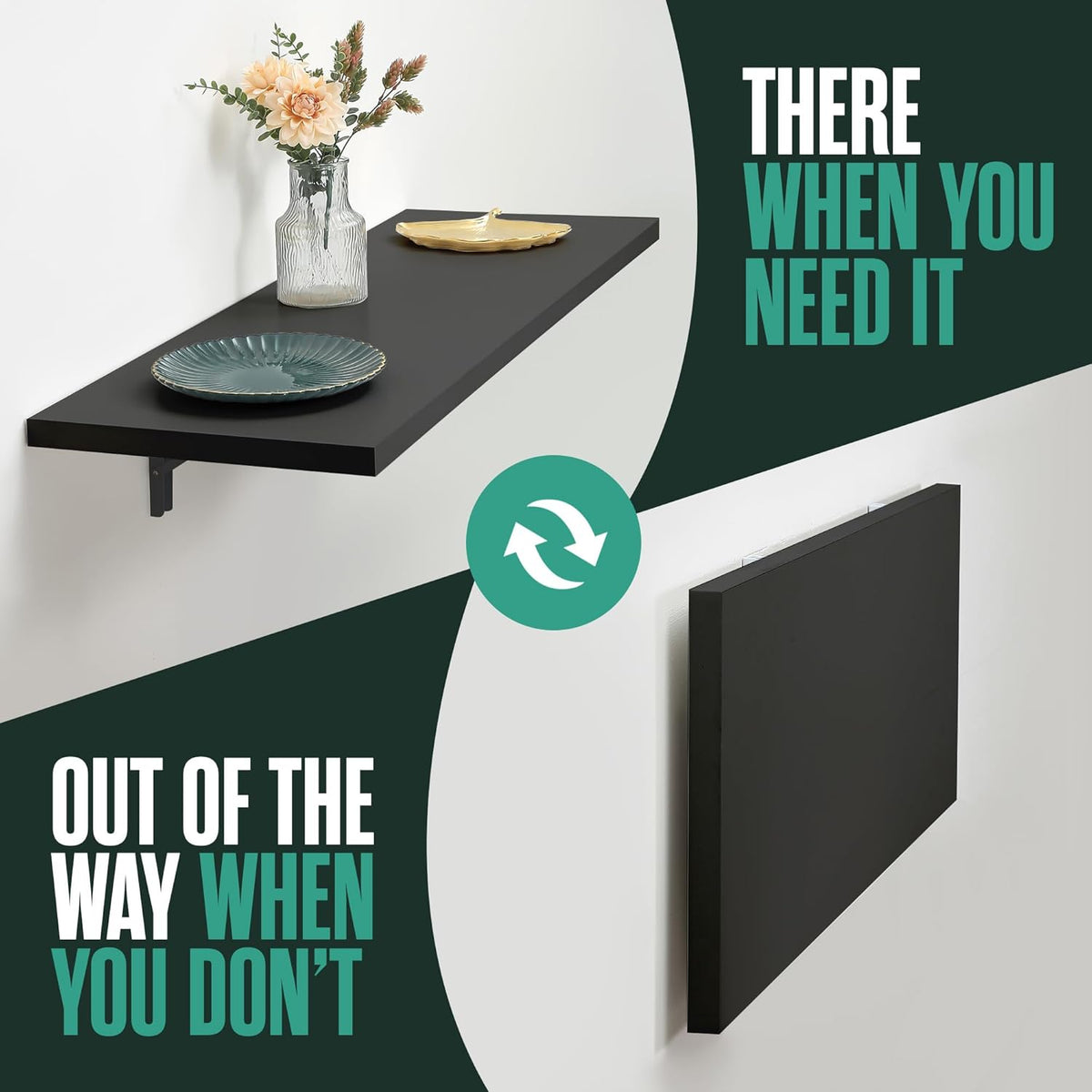 Wall Mounted Desk, Murphy Desk, Wall Mounted Folding Table, 48x16 Black