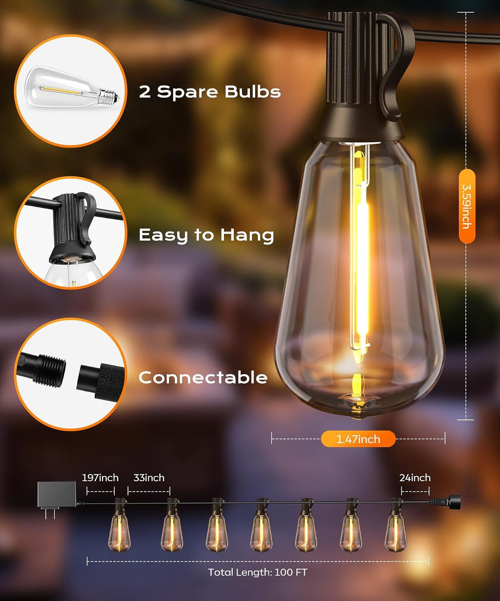 Outdoor String Lights, 100 FT Patio Lights for Outside