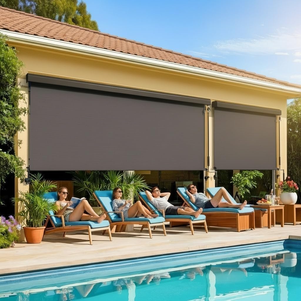 10'W x 8'H Integrated Outdoor Roller Shade for Sun & Privacy Protection