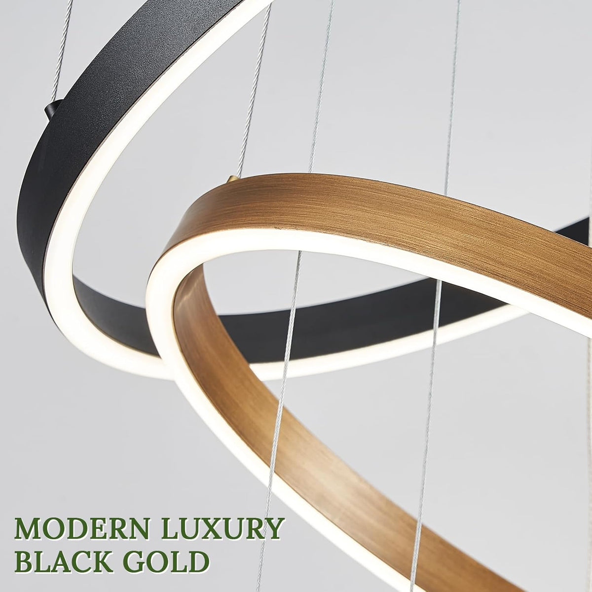 LED 5 Ring Chandelier Modern Vintage Black Gold Chandeliers Dimmable