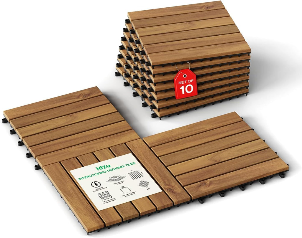 IDZO Interlocking Acacia Deck Tiles 9.6 SQFT, 10PCS, Golden, Stripe