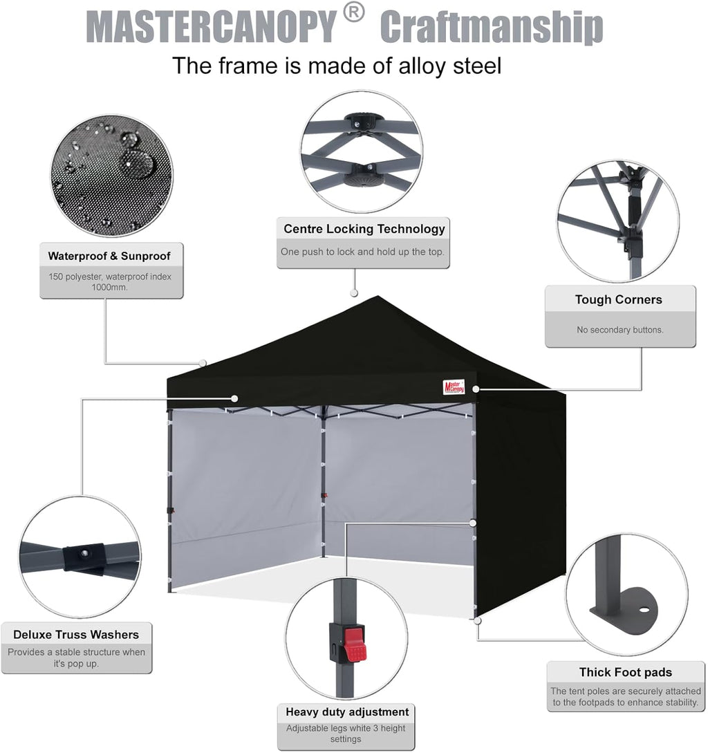 mastercanopy 10x10 heavy duty pop up canopy tent shown in use