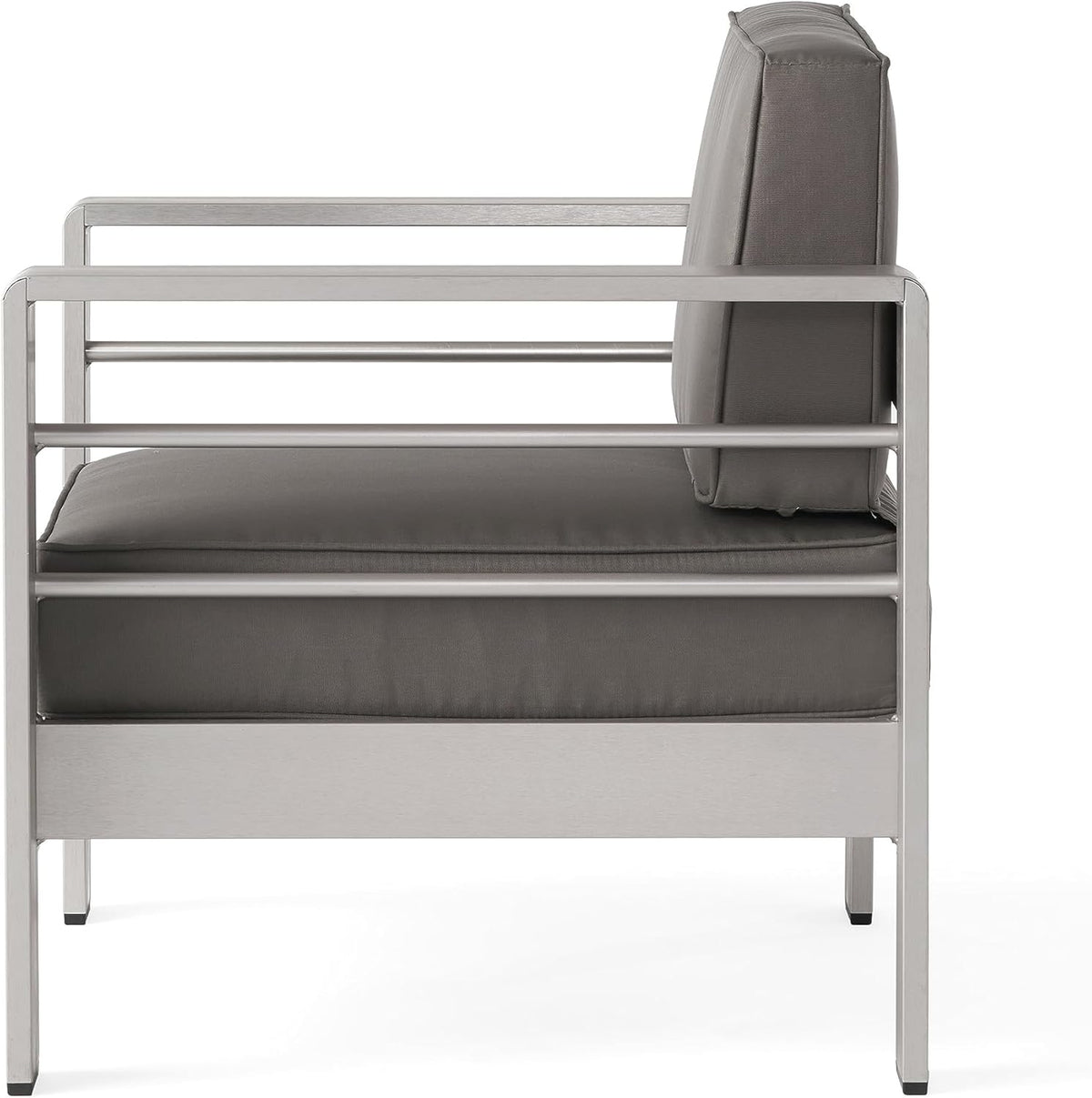 Christopher Knight Home Cape Coral Outdoor Aluminum Club Chairs with Side Table, Khaki / Silver