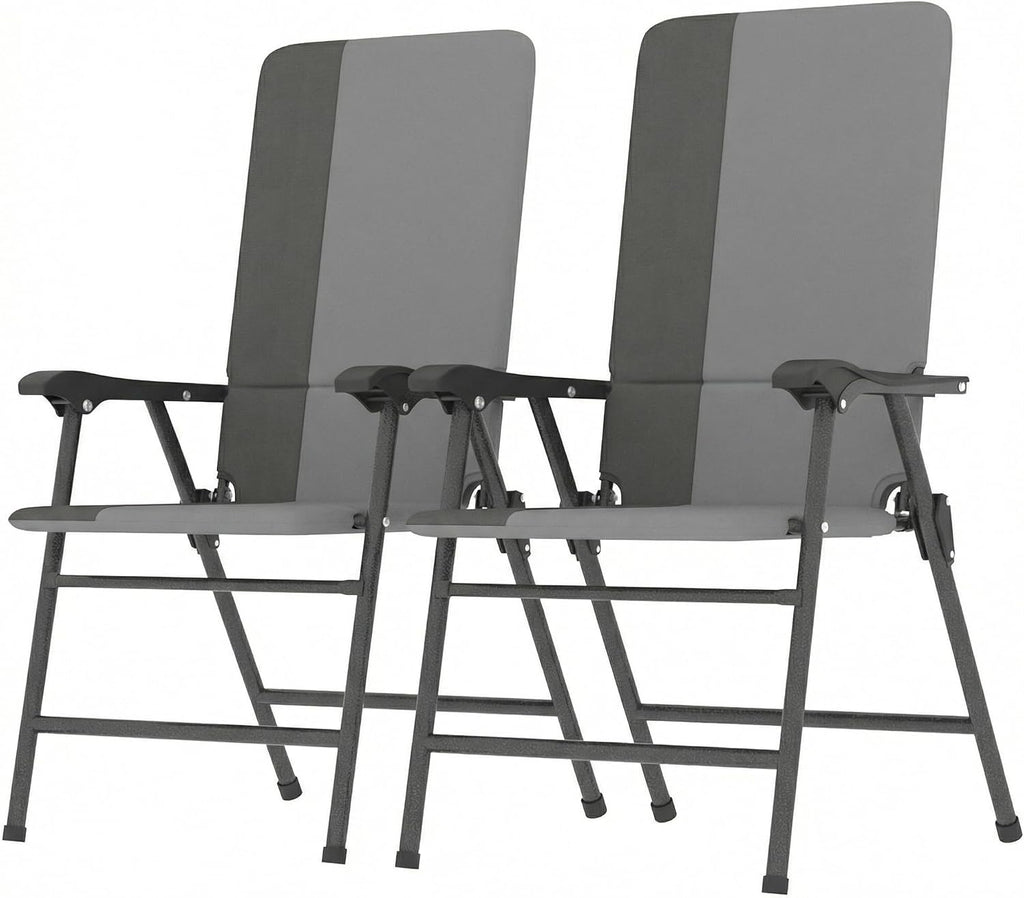 Outsunny Folding Patio Chairs Set of 2 Padded High Back Armrests Light Gray
