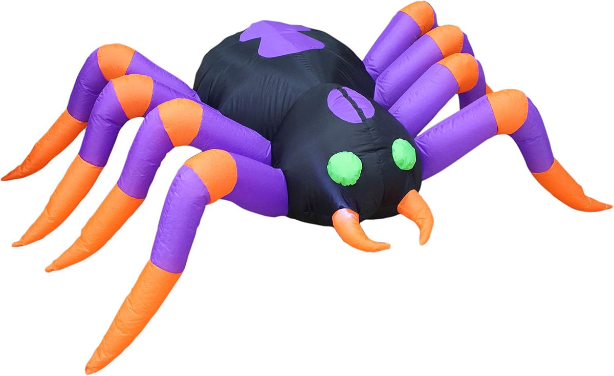 8 FT Long Halloween Inflatable Black Purple Spider LED Lights Decor