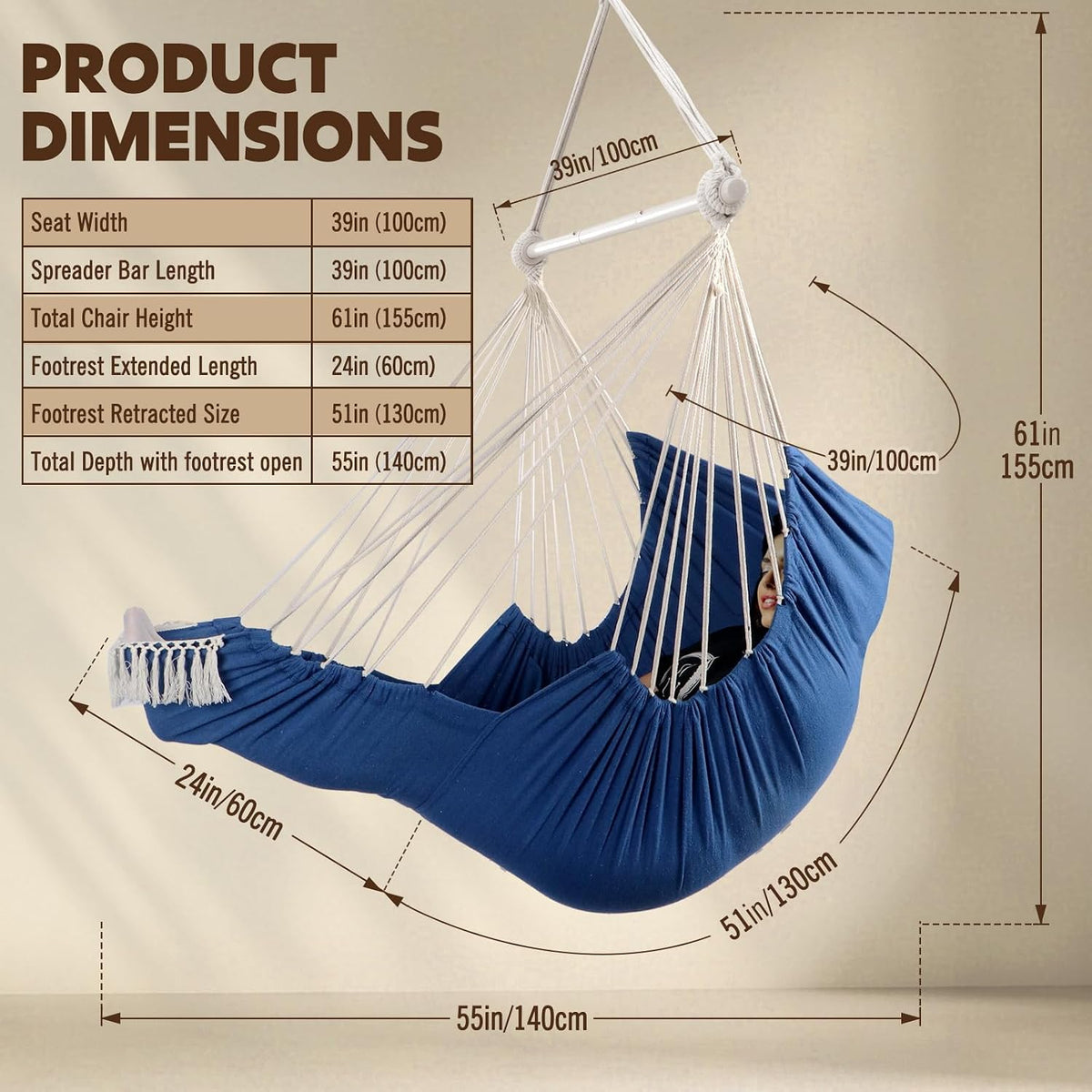 chihee hammock chair foot rest 2 cushions max, close-up detail