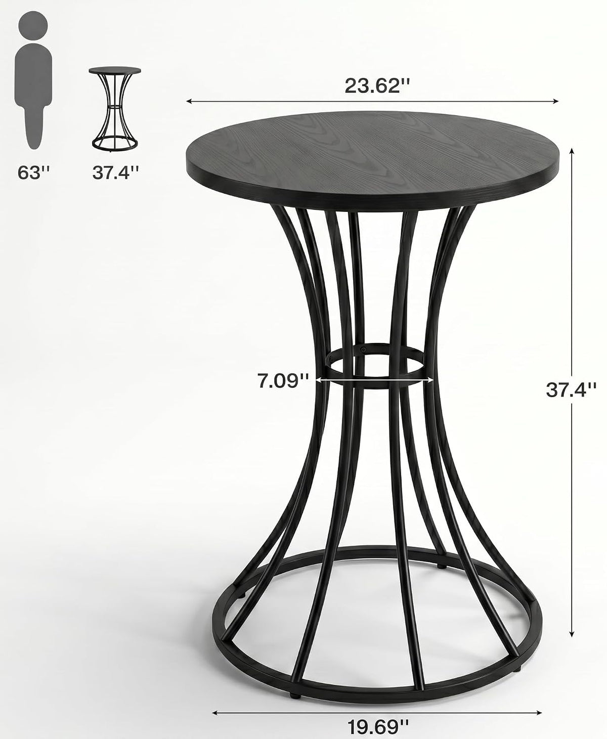 Tribesigns 37.4" H Bar Table, Round Bar Table with Curved Metal Base, High Top Pub Table for Small Spaces, Living Room, Kitchen, or Apartments (Black) (1)