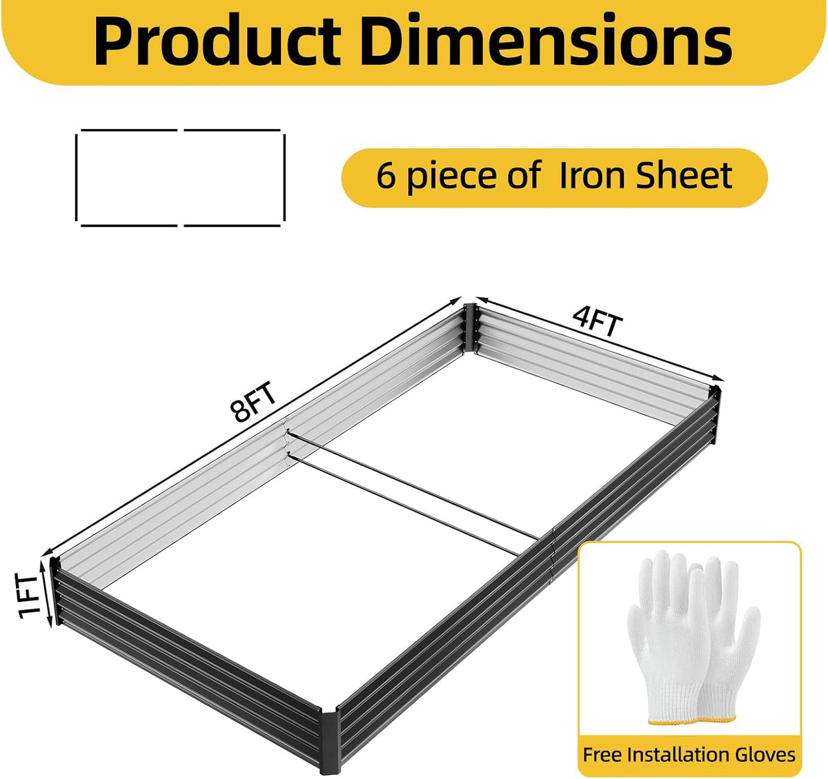 SUPERLELE 8x4x1ft Black Raised Garden Beds Kit