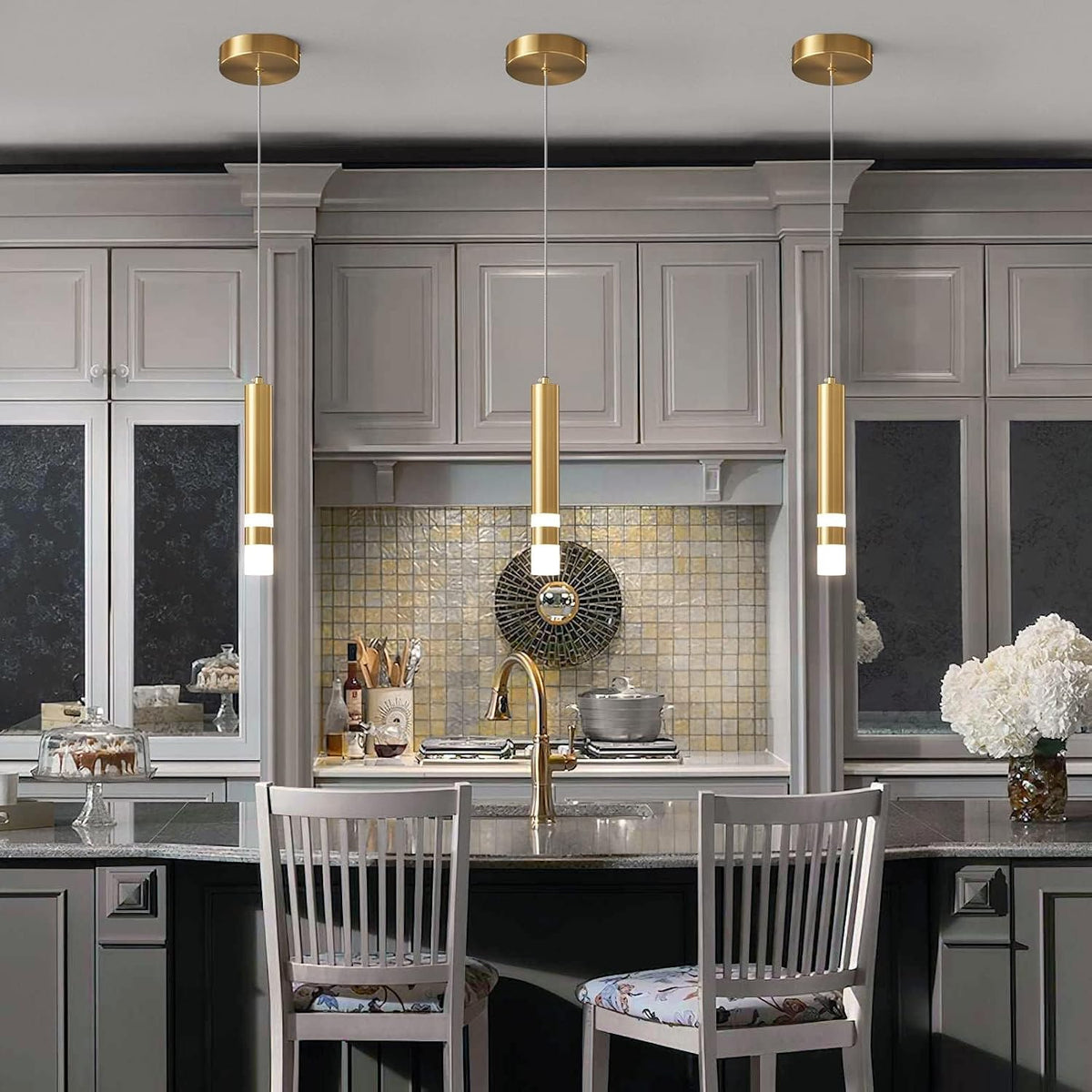Modern Pendant Light Kitchen Fixture Dimmable LED Gold Mini Pendant Lighting fo Kitchen Island Bedroom Bedside Table Small Pendant Lights (2-Pack)