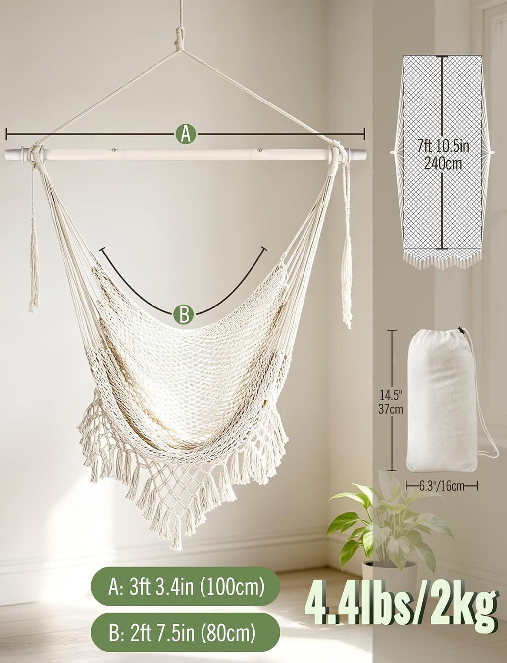 chihee hammock chair handmade woven mesh hanging seat, close-up detail
