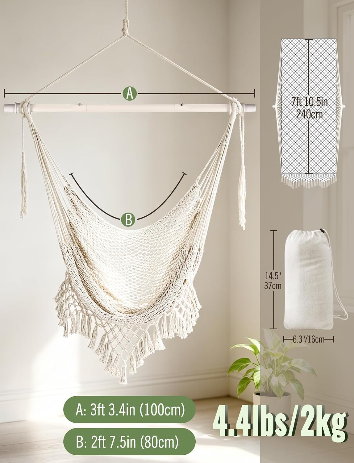 chihee hammock chair handmade woven mesh hanging seat, close-up detail