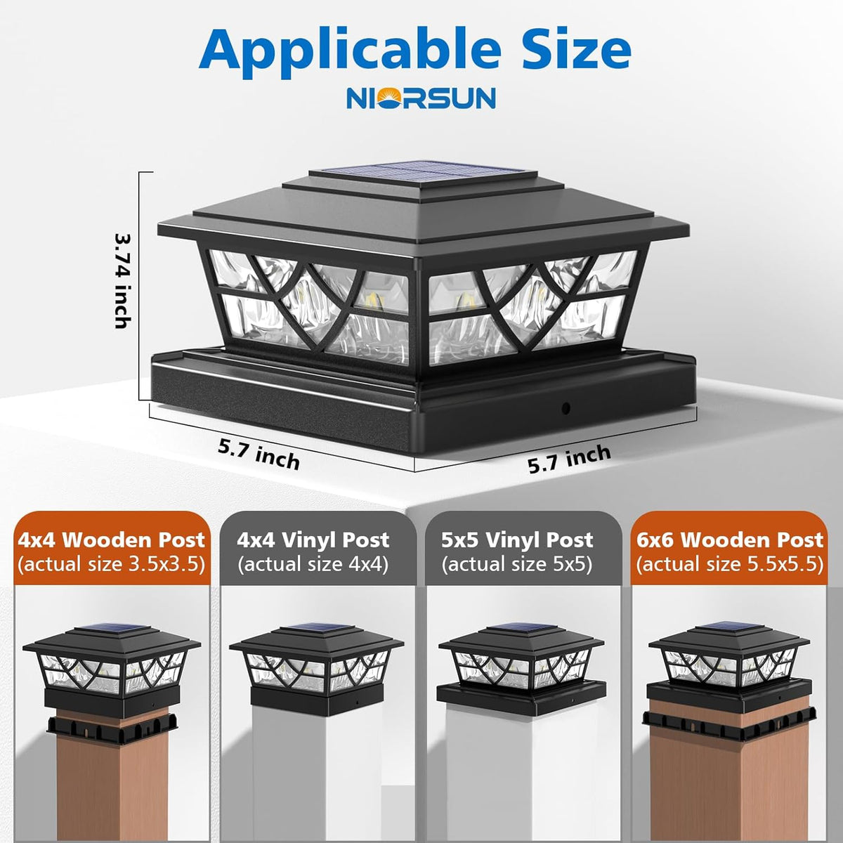 NIORSUN 4x4 Post Solar Lights,Solar Post Lights with 2 Modes, 12 Pack Black