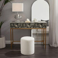 Get Set Style Modern Round Ottoman with Soft Padded Seat, Multifunctional Vanity Stool for Makeup, Upholstered Footrest Stool Ottoman Foot Stool for Living Room, Bedroom