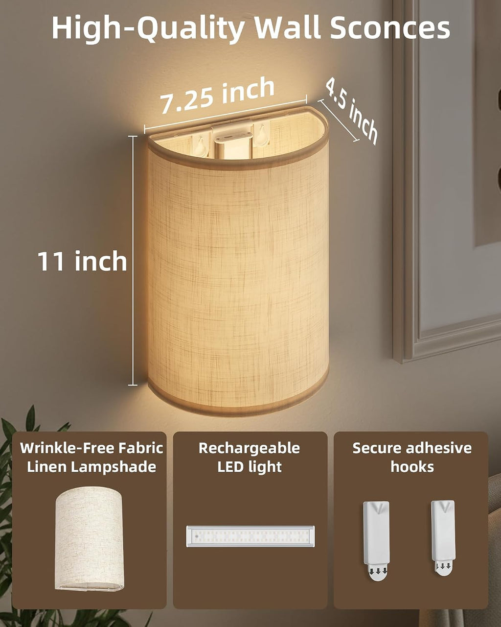 EZVALO Battery Operated Wall Sconce Set of Two with Remote, Wall Lights