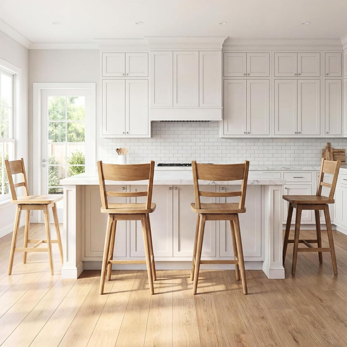 Ya-Home Swivel Counter Stools Set of 2, 24.5" Solid Wood Bar Stools with Back & Wood Seat, Natural Finish — Mid Century Modern Counter Height Bar Chairs for Kitchen Island