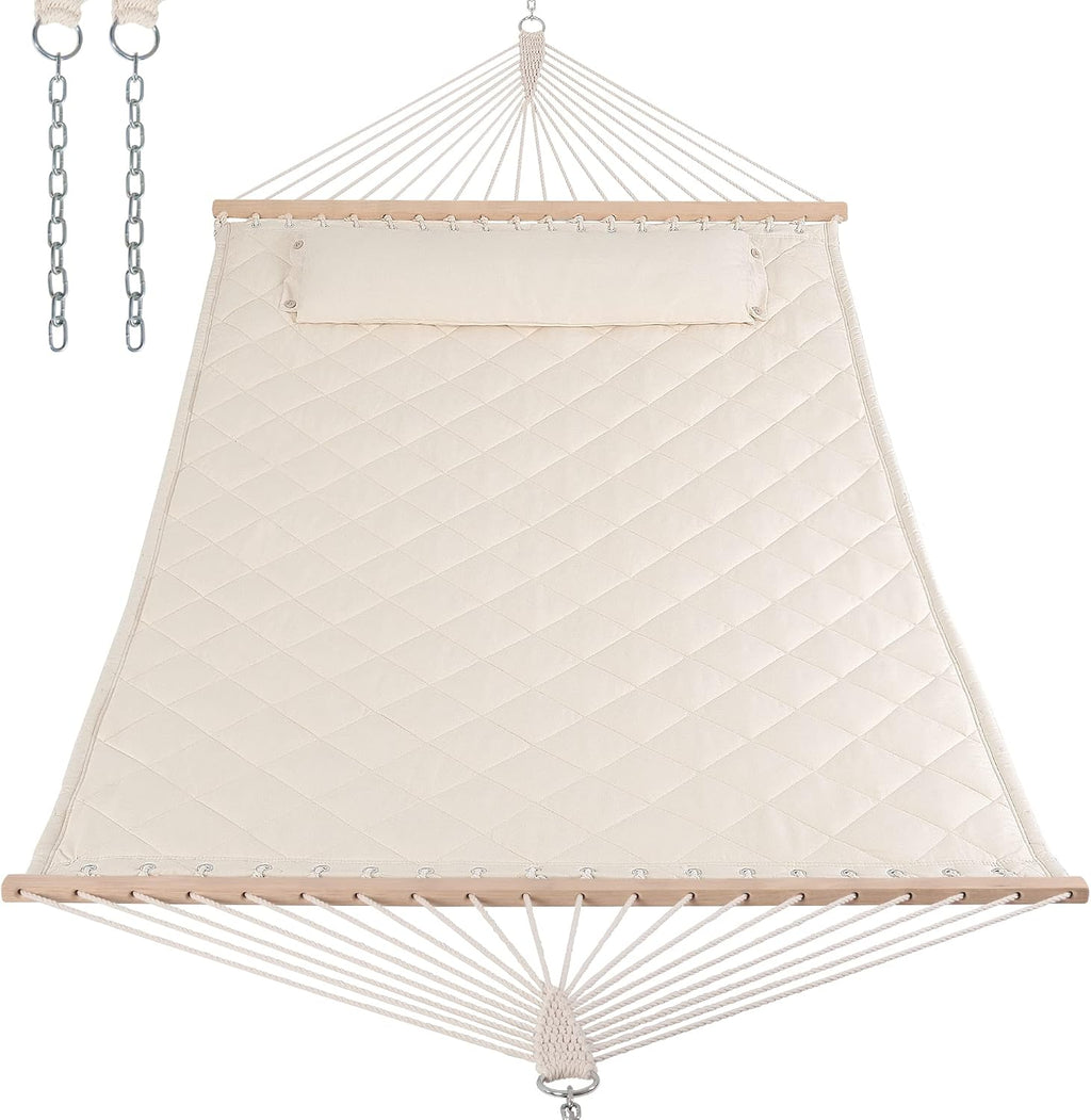 ANOW Heavy Duty Hammock with Spreader Bars and Detachable Pillow, Cream