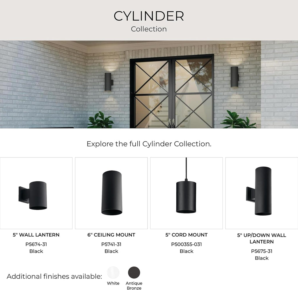 Progress Lighting Cylinder Outdoor Pendant Light, Black