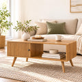 Manora Mid Century Modern Coffee Table with Storage, Natural Wood Finish