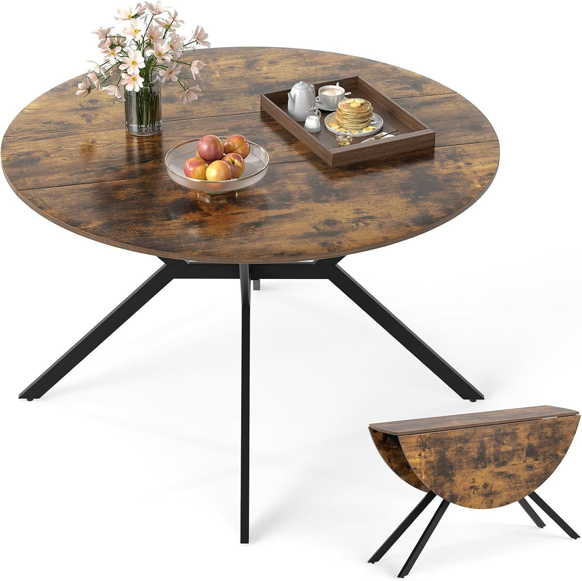GIANTEX Folding Dining Table for 4, 47" Round Kitchen Table for Small Space