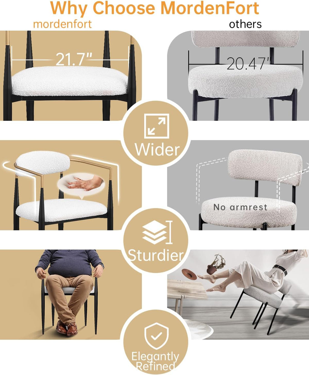 Morden Fort Modern Dining Chairs Set of 6, Cream Boucle