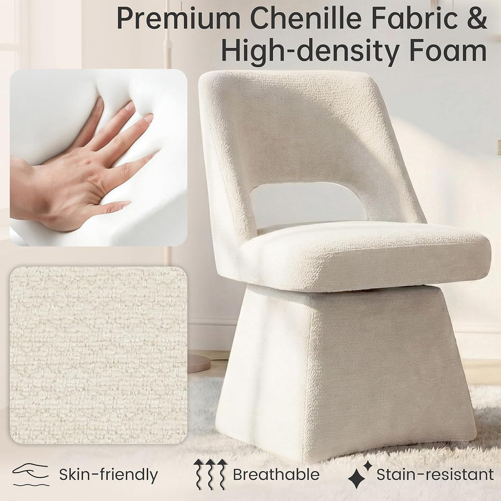 VKNOW Upholstered Swivel Dining Chair with Curved Open Back