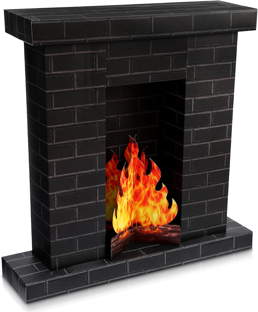 AmazingSpark 1 Set Christmas Corrugated Fireplace 35.5 x 29 x 8 Inch Cardboard Fireplace with 3D Fire Flame Prop 3D Life Size Cardboard Cutout Standup for Christmas Party Decorations (Black)
