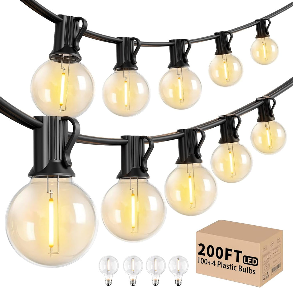 LACHON Outdoor String Lights Waterproof 200 FT with 100 G40 IP65 Bulbs