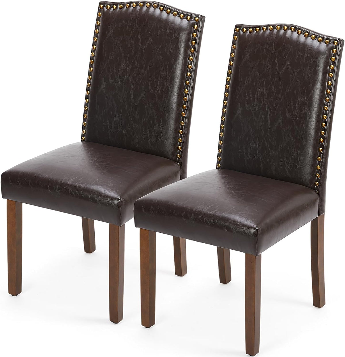DUMOS Dining Chairs Set of 2, PU Leather Kitchen Chair, Brown