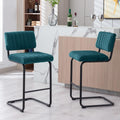 ONEVOG 24.6'' Counter Height Bar Stools Set of 2, Mid-Century Modern Cantilever Bar Chairs for Kitchen Island, Upholstered Velvet Fabric Barstools with Backs and Black Metal Legs, Teal