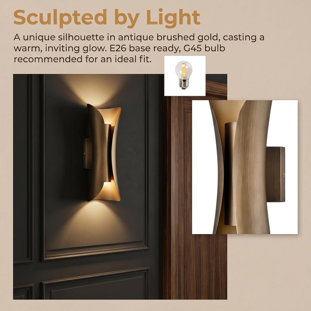 CLAXY Mid-Century Wall Sconce 2-Light Brushed Brass Bedroom Wall Light