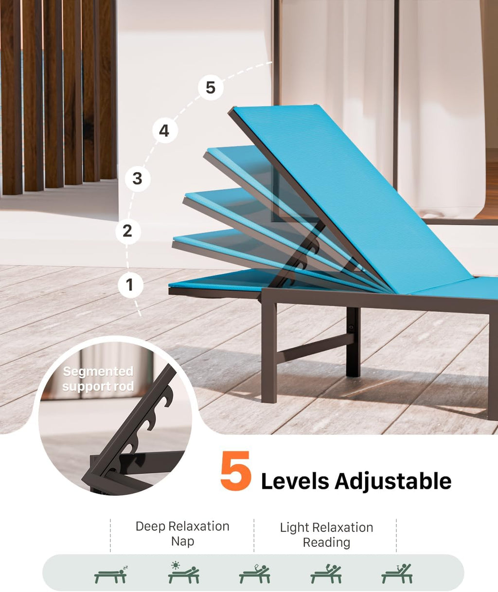 aluminum patio chaise lounge chair outdoor,blue, side view